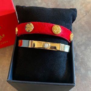 Rustic Cuff Bow Bangle Bracelet and Red Wrap